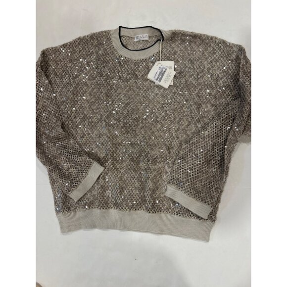 BRUNELLO CUCINELLI Metallic Finish Open Knit Sweater Gray Size Medium $6,600 NWT - Picture 4 of 10